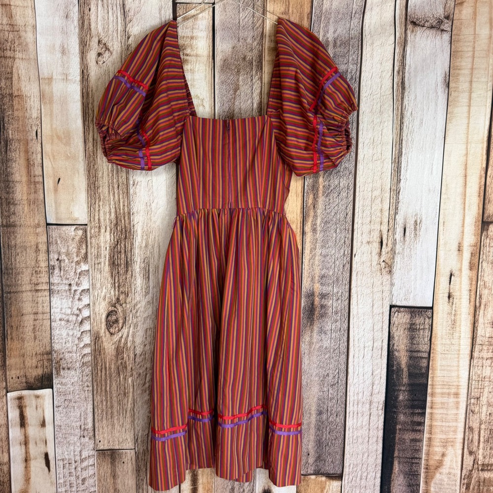 St Gillian Kay Unger Striped Puff Sleeve Midi Dress Statement Vintage 90s Size 8 - Picture 2 of 10